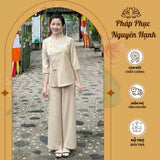 Bộ Lam Đi Chùa Thêu Hoa Sen Cài Chéo Tay Lỡ