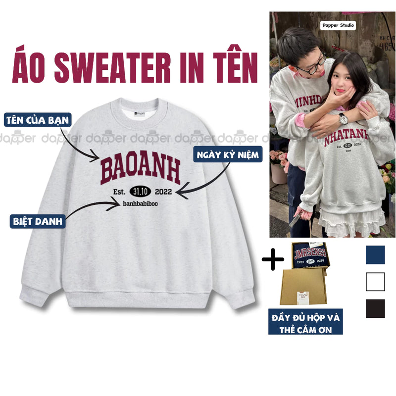 Áo Sweater Nỉ Bông In Tên Theo Yêu Cầu Của Bạn Và Người Yêu, Nhóm