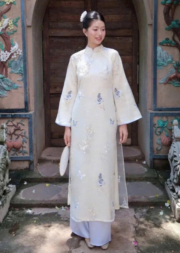 White Organza Modernize Ao Dai