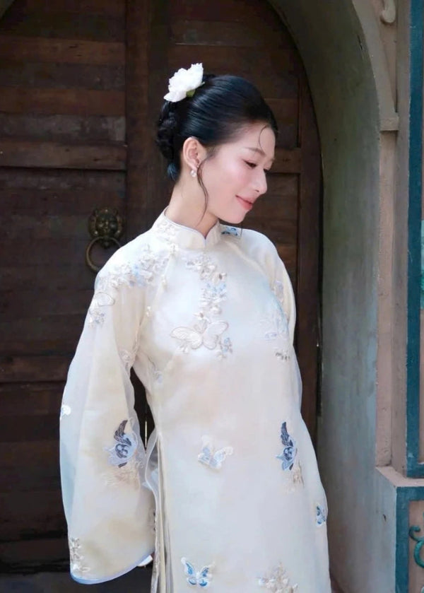 White Organza Modernize Ao Dai