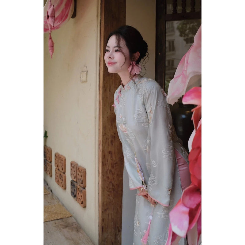 Blue Organza Modernize Ao Dai