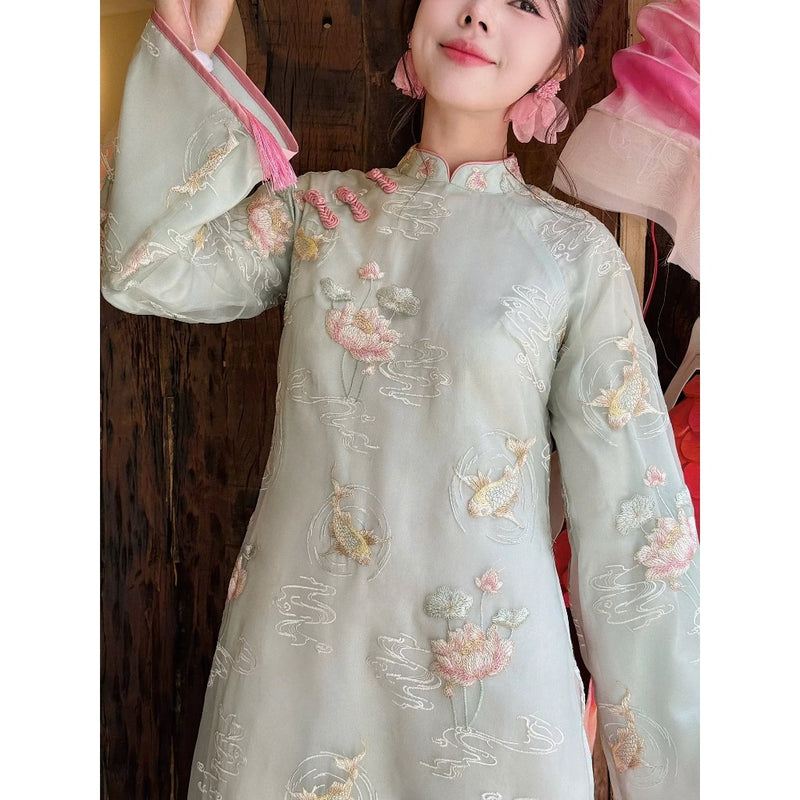 Blue Organza Modernize Ao Dai