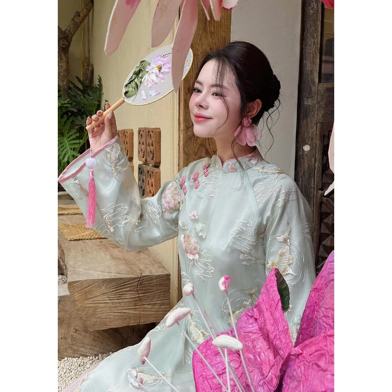 Blue Organza Modernize Ao Dai