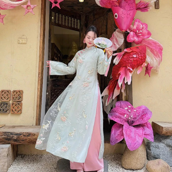 Blue Organza Modernize Ao Dai