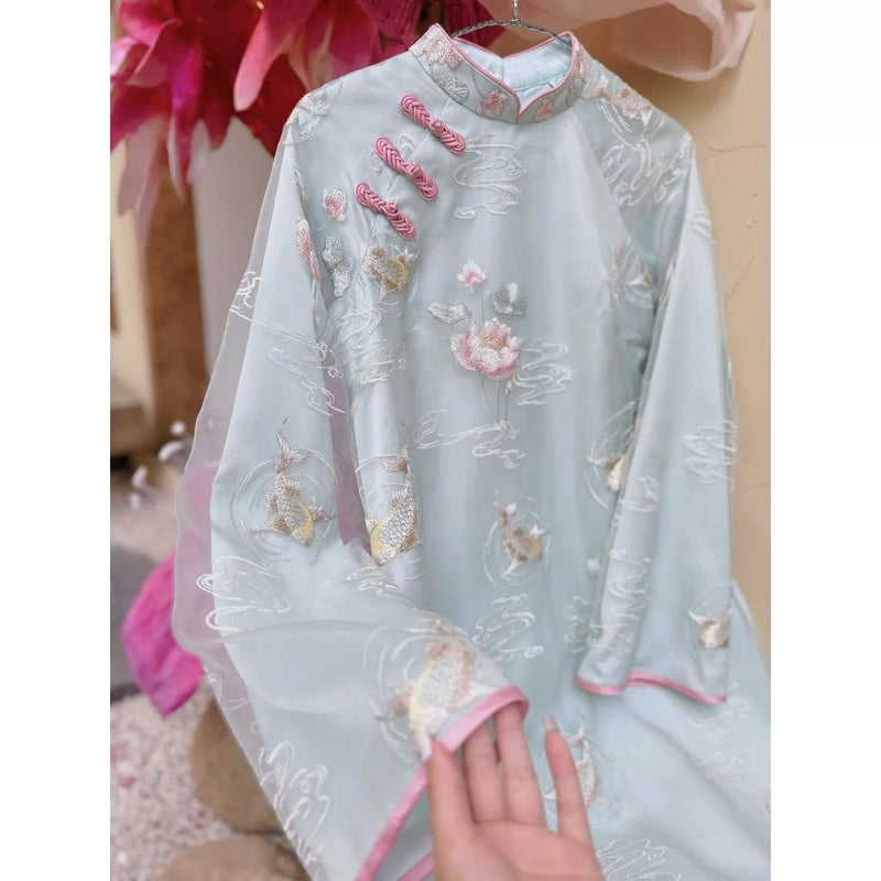 Blue Organza Modernize Ao Dai