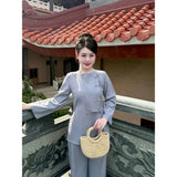 Đồ Lam Truyền Thống Cho Nữ Dáng Vạt Hò Cổ Tròn