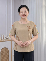 Áo Cổ Tròn Vải Đũi Cao Cấp AMA01