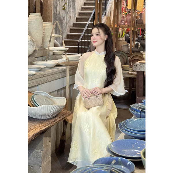 Floral Yellow Modernize Ao Dai