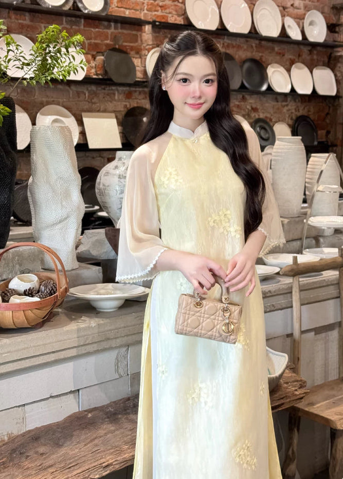 Floral Yellow Modernize Ao Dai
