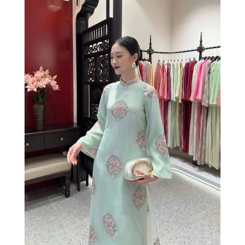 Mint Organza Modernize Ao Dai