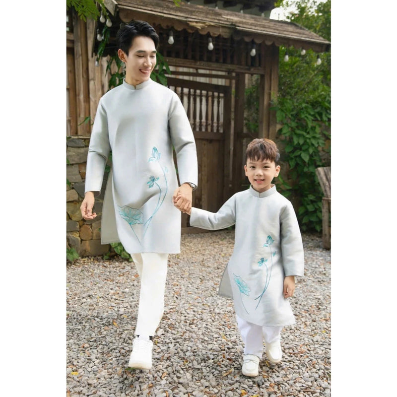White - Blue Ao Dai For Family