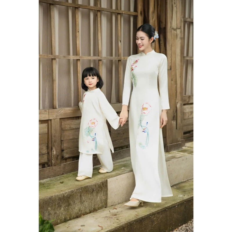 White - Blue Ao Dai For Family
