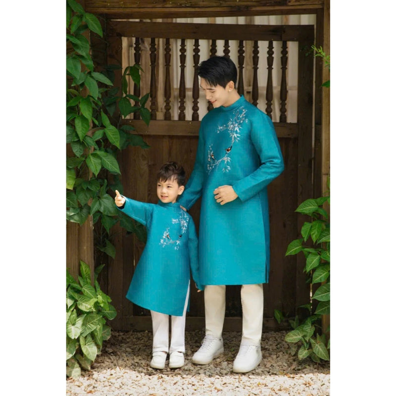 Yellow- Blue Ao Dai For Family