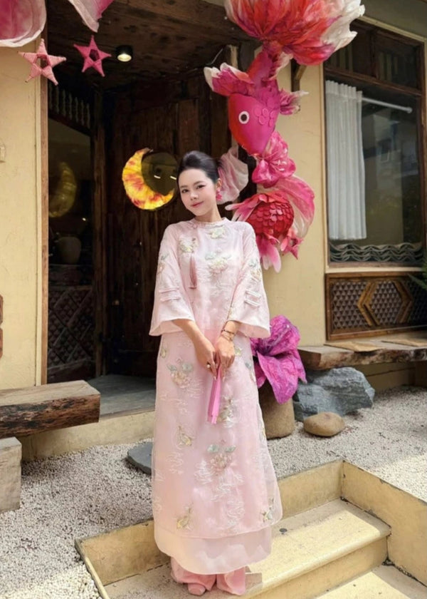 Pink Organza Modernize Ao Dai