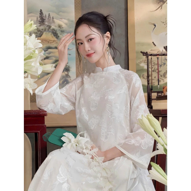Loose Embroider Floral Ao Dai