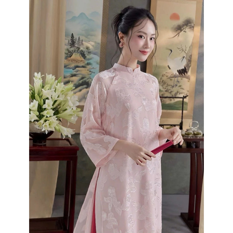 Loose Embroider Floral Ao Dai