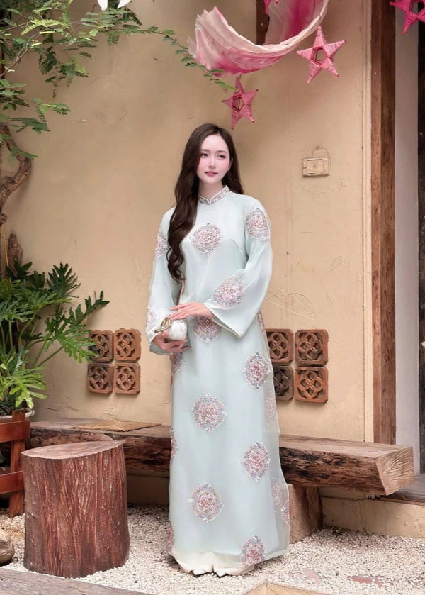 Mint Organza Modernize Ao Dai