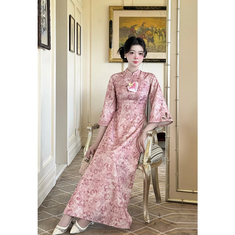 Floral Pink Modernize Ao Dai