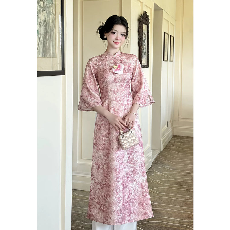 Floral Pink Modernize Ao Dai