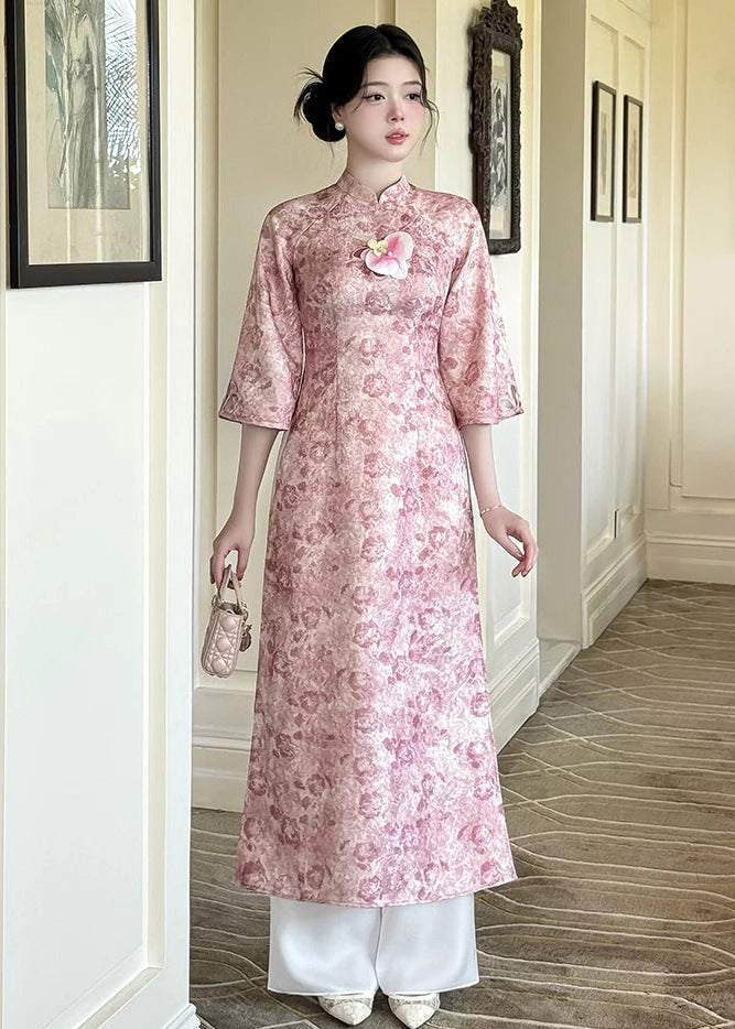 Floral Pink Modernize Ao Dai
