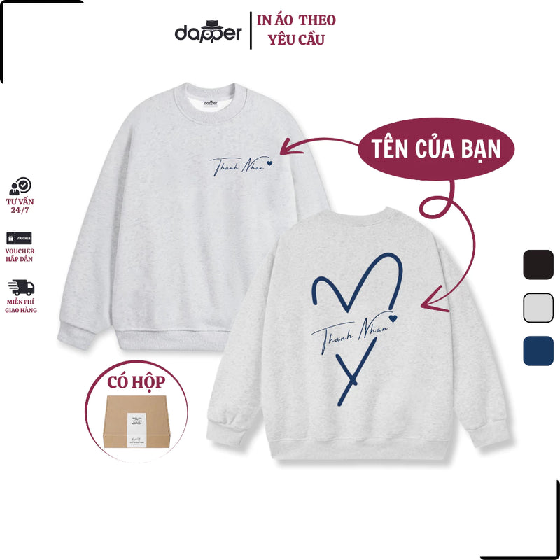Áo Sweater Thời Trang Unisex In Tên Trái Tim Cắt Couple