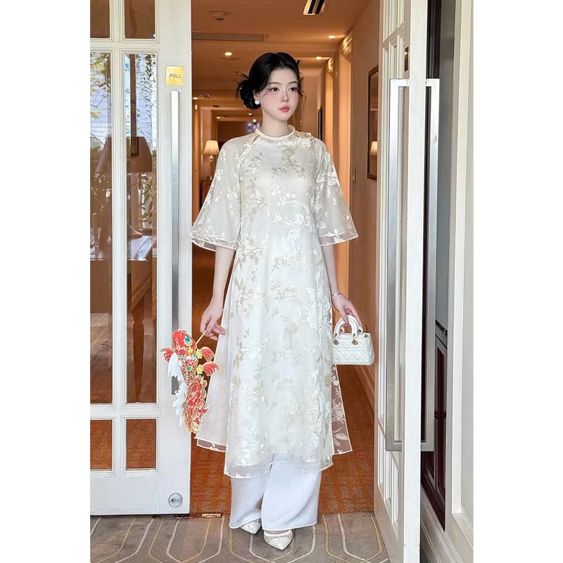 Cream Organza Ao Dai