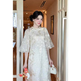 Cream Organza Ao Dai