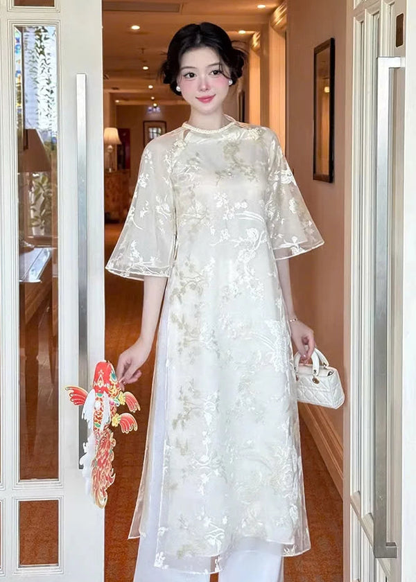 Cream Organza Ao Dai
