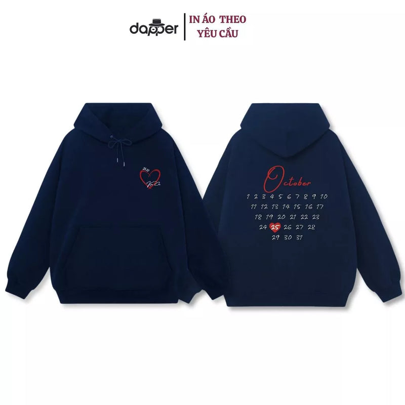 Áo Hoodie In Ngày Tháng Chất Liệu Nỉ Bông