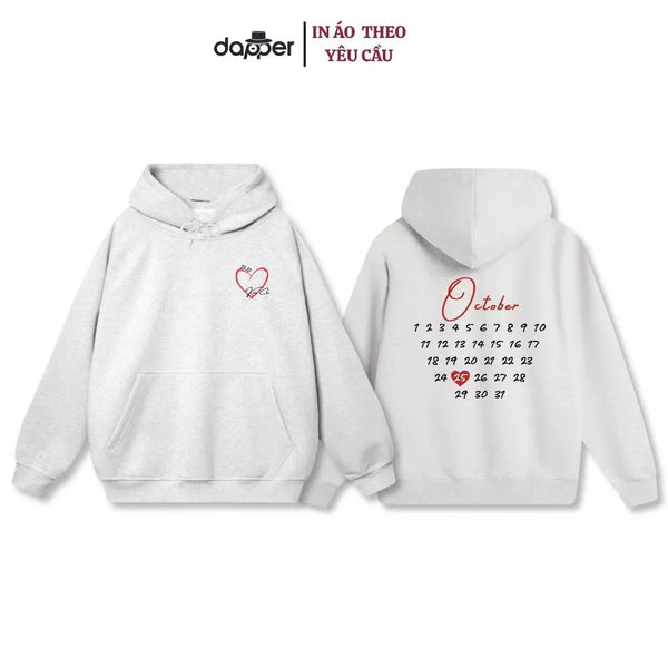 Áo Hoodie In Ngày Tháng Chất Liệu Nỉ Bông