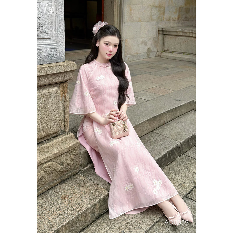 Floral Pink Modernize Ao Dai