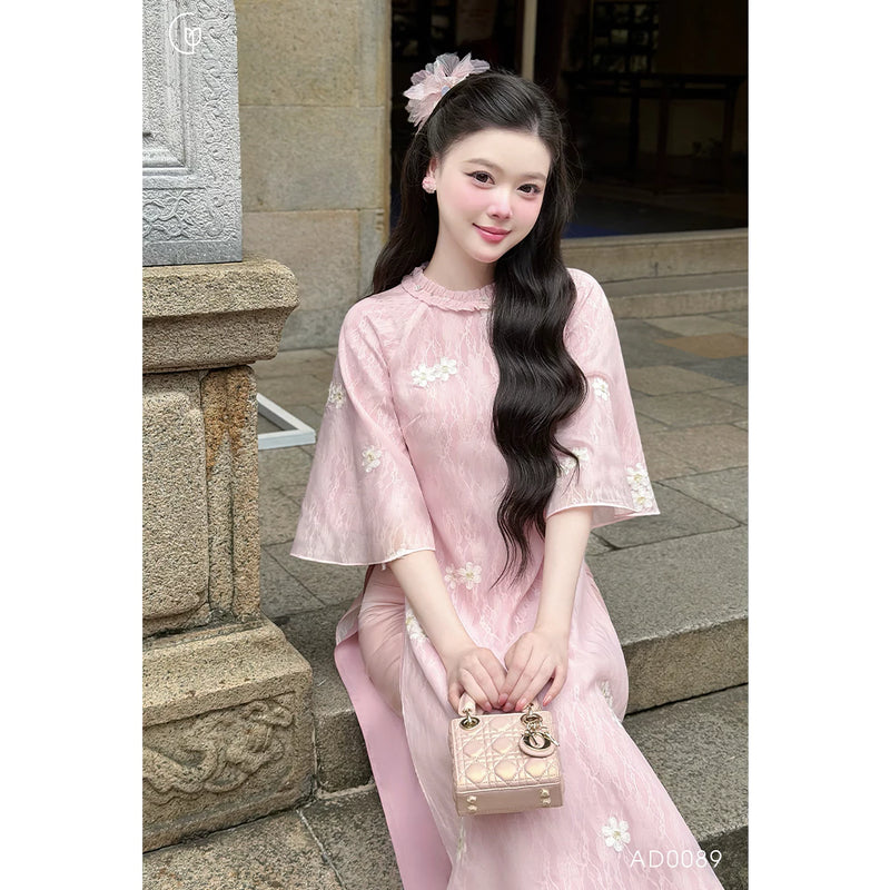 Floral Pink Modernize Ao Dai