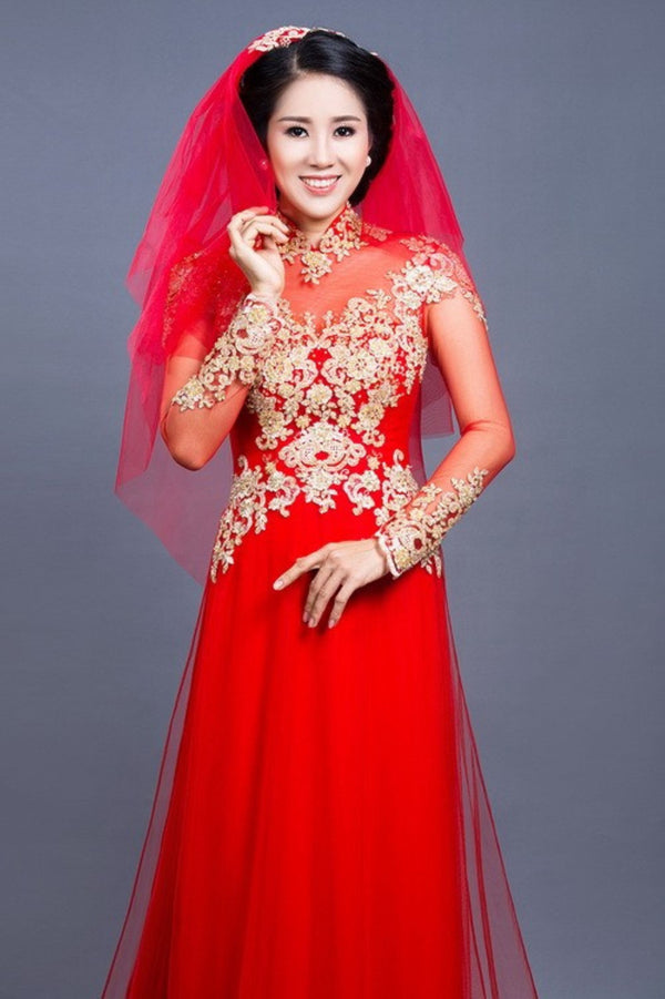 Red Bridal Wedding Dress With Stones
