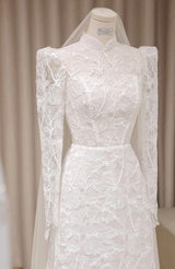 Elegant Lace Vietnamese Modernized Wedding Ao Dai