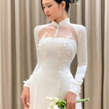 Elegant Lace Vietnamese Modernized Wedding Ao Dai