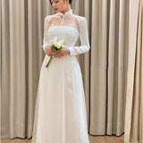 Elegant Lace Vietnamese Modernized Wedding Ao Dai
