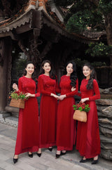Floral Red Velvet Ao Dai
