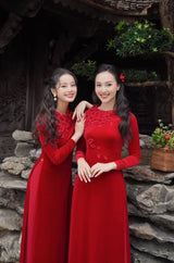Floral Red Velvet Ao Dai
