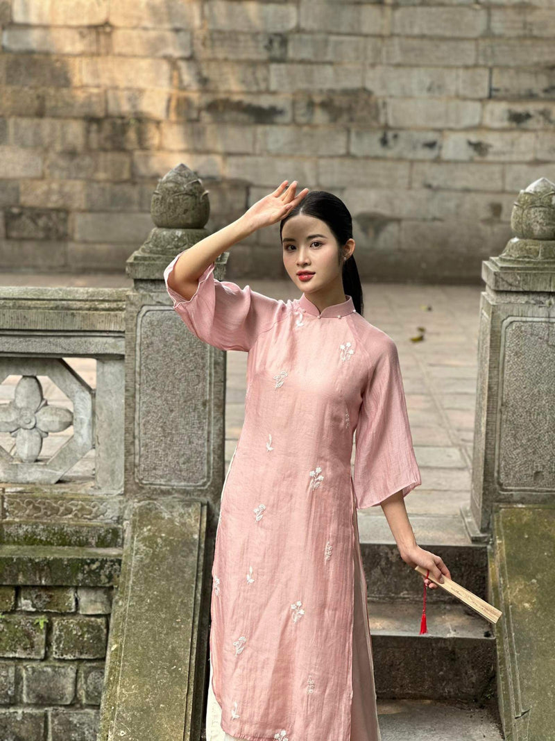 Light Pink Embroider Ao Dai