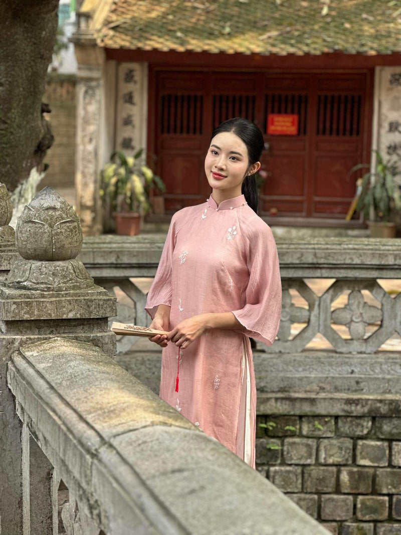 Light Pink Embroider Ao Dai