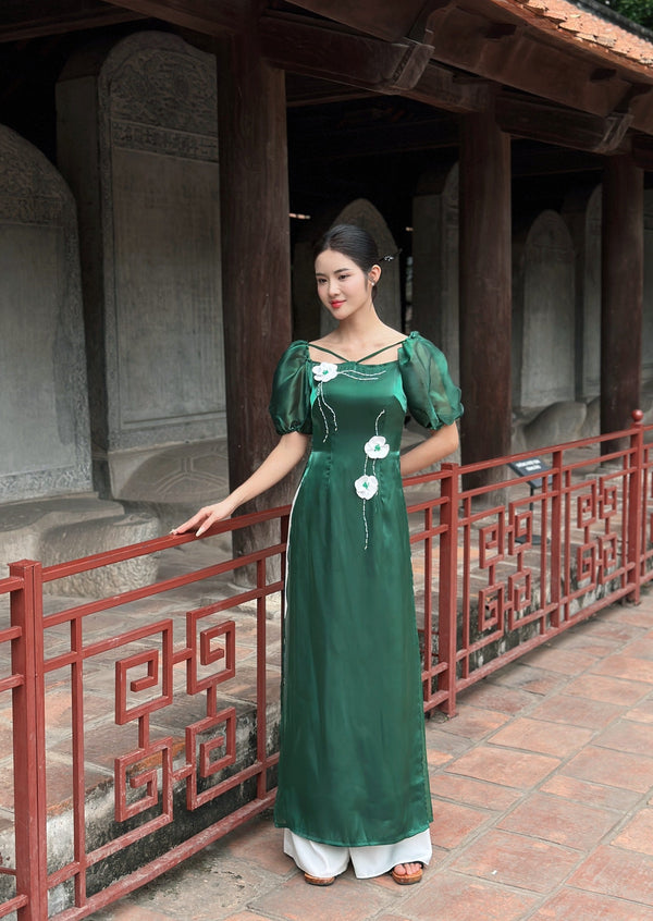 3D Orchid Green Ao Dai