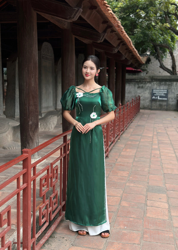 3D Orchid Green Ao Dai