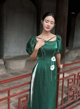 3D Orchid Green Ao Dai
