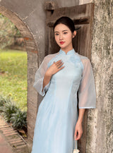 3D Rose Light Blue Ao Dai