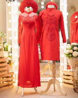 Red Vietnamese Wedding Ao Dai For Couples